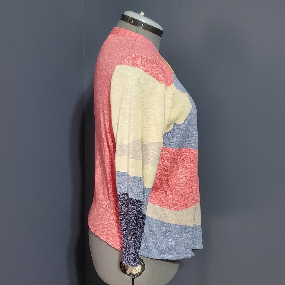 NWT NIC+ZOE Multicolor Open Front Cardigan Pastel Abstract Women's Size Large - Picture 4 of 8